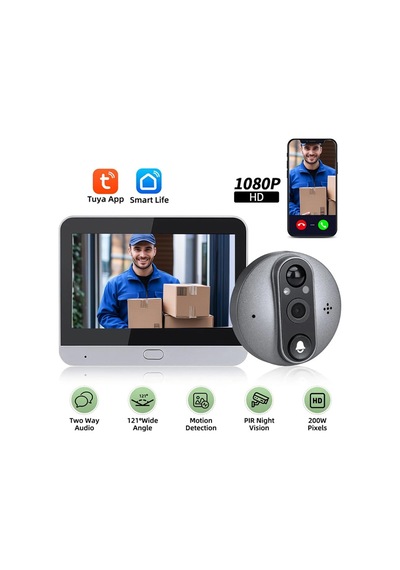 Daire Kapısı İçin Gözetleme Deliği Kamerası, Ön Kapı İçin Wifi Peep Delik Kamerası, Monitörlü 1080p Peep Kam