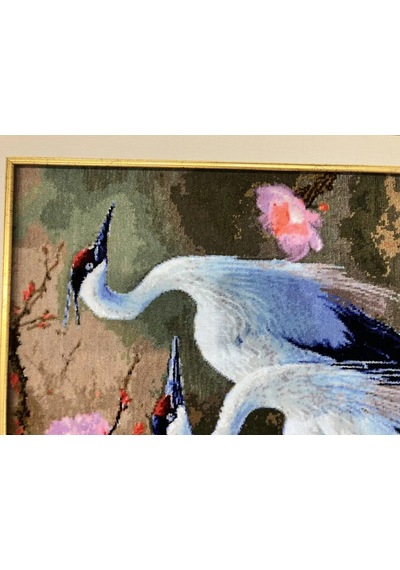 İran El Dokuma Tablo Halı 49x72 Cm - Turna Kuşları Çok Renkli