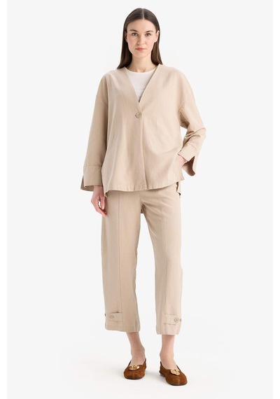 DeFacto Keten Karışımlı Basic Düz Kısa Paça Harem Pantolon B7506AX25SPBG773