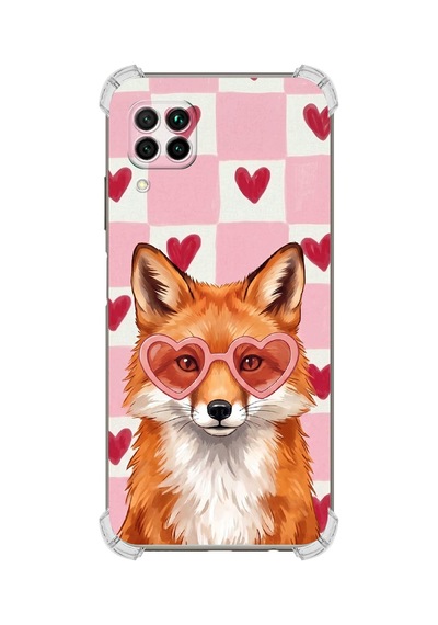 Printify Huawei P40 Lite İle Uyumlu Pembe Pötikare Serisi Tatlı Kurnaz Tasarımlı Uv Baskılı Köşe Korumalı Antişok Kılıf Şeffaf