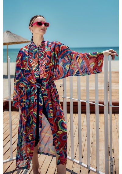 Remsa Mayo Remsa Tesettür Mayo Üzerine Tek Kaftan Kimono Pareo Lacivert01 Rp029 Tuna Lacivert01
