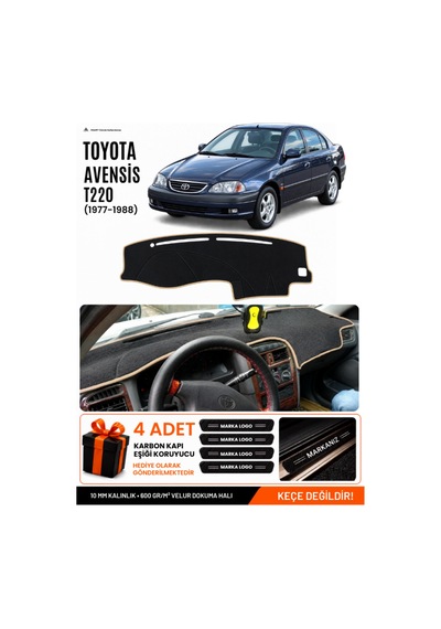 Toyota Avensis T220 1997-2002 Uyumlu Torpido Örtüsü, Torpido Kılıfı - Siyah Bej