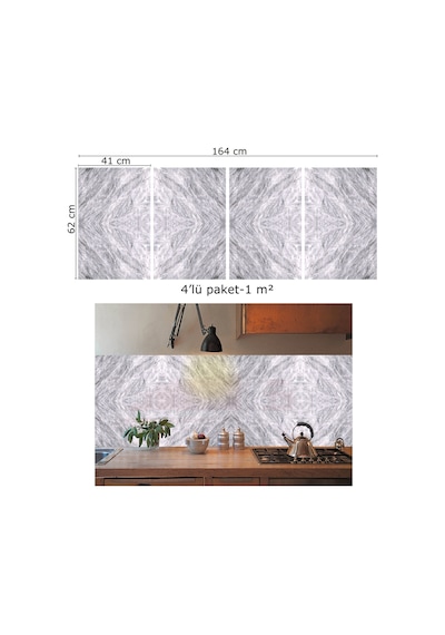 Tink Kendinden Yapışkanlı Gri Desenli Pvc Panel 41x62 Cm