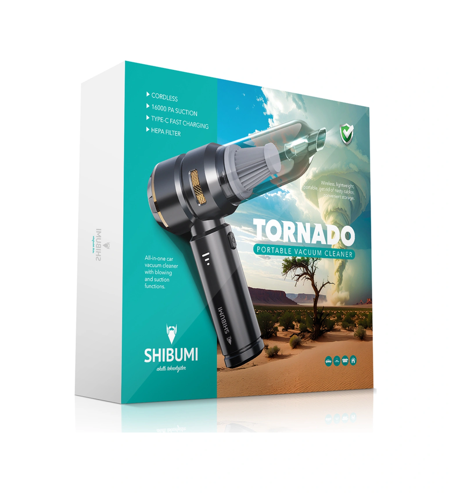Shibumi Tornado 100w Kablosuz Araç İçi Süpürge 16000pa Güçlü Emiş & Üfleme