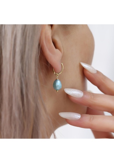 925 Ayar Gümüş Barock Fresh Blue Tatlısu İncisi Küpe-8mm