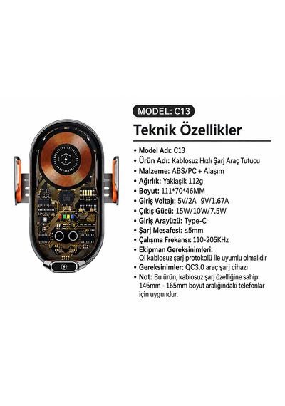Kablosuz Araç İçi Şarj Cihazı Telefon Tutucu 3 Farklı Başlıklı Otomotaik Ayarlama Siyah