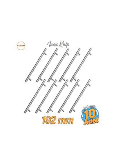 10 Adet Pürüzsüz İnox Metal Kulp 192 Mm Mobilya Mutfak Çekmece Dolap Dolabı Kulbu Kulpu Kulpları
