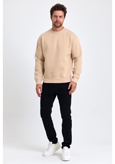 Tarz Cool Erkek Yumuşacık Kumaşlı Regular Fit Yuvarlak Yakalı Sweatshirt Taş