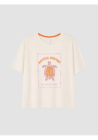 Lcw Dream Ekru Bisiklet Yaka Baskılı Pijama Üst