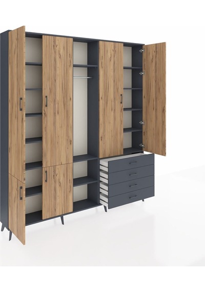 Arges Dolap 14 Raflı 4 Çekmeceli Tek Askılı 220x30x243 Antrasit-çam/antrasit Atlas Çam/antrasıt Arges Dolap 14 Raflı 4 Çekmeceli Tek Askılı 220x30x243 Antrasit-çam/antrasit Atlas Çam/antrasıt
