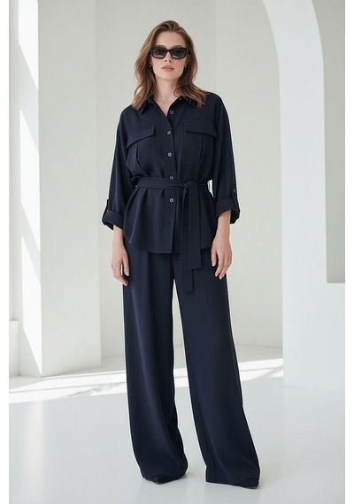 Seeh Siyah Uzun Kollu Oversize Kadın Takım Sh338 Standart