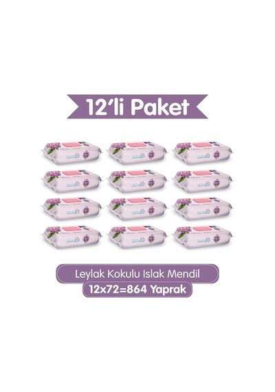 Leylak Kokulu Islak Mendil 864 Yaprak 12x72 Koli 1000'li Set