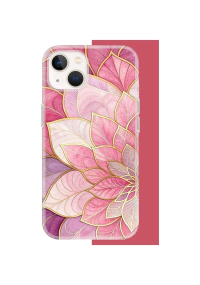 İphone 13-14 Uyumlu Pembe Yaprak Uv Baskılı Silikon Kılıf Renkli