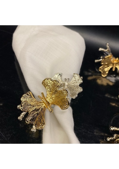Roy Kıng Kelebek 6 Lı Altın&gümüş Peçete Yüzüğü 8x4x5.5 Cm Iki Kelebekli Gold&silver Sofra Yüzük Silver