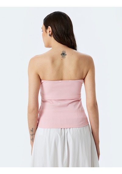 Koton Kolsuz Straplez Yaka Slim Fit Drapeli Ribanalı Üst Pembe 5sal30072ık Gül