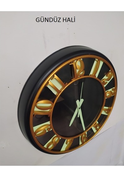 Gündüz Altın Varaklı Gece Parlayan Fosforlu Duvar Saati 40 Cm (490600190) Altın