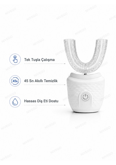 Nıvego U Tipi Sonic Otomatik Diş Fırçası 45 Saniyede 360 Temizlik - U Şekilli Diş Fırçası Şarjlı