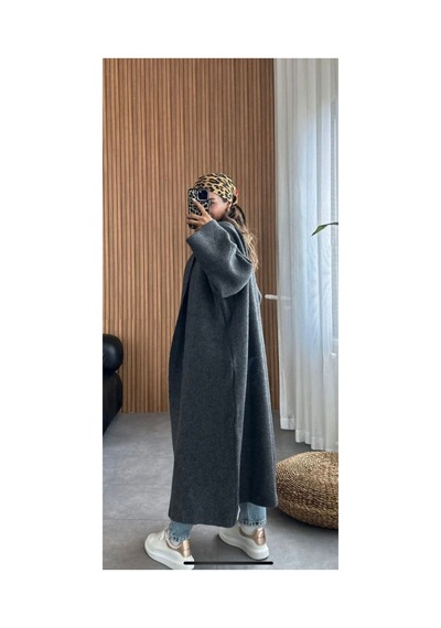 İkrafashion Maxi Boy Uzun Tesettür Triko Hırka Antrasit Antrasit