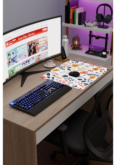 Çiçek Desenleri Kaymaz Dikişli Kauçuk Oyuncu Mousepad V4 - 48x40 Xl Gaming Mouse Pad Fare Altlığı