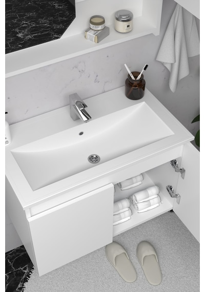 Teta Home Napoli 80 Cm Mdf Banyo Dolabı Seti + Boy Dolabı Beyaz Beyaz