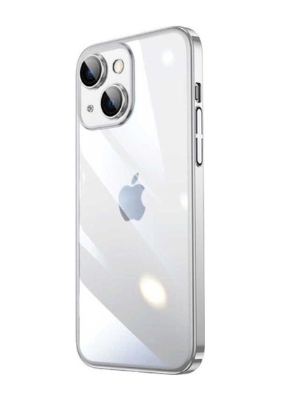 Apple Uyumlu iPhone 14 Plus Kılıf Sert Pc Renkli Çerçeveli Zore Riksos Kapak Gümüş