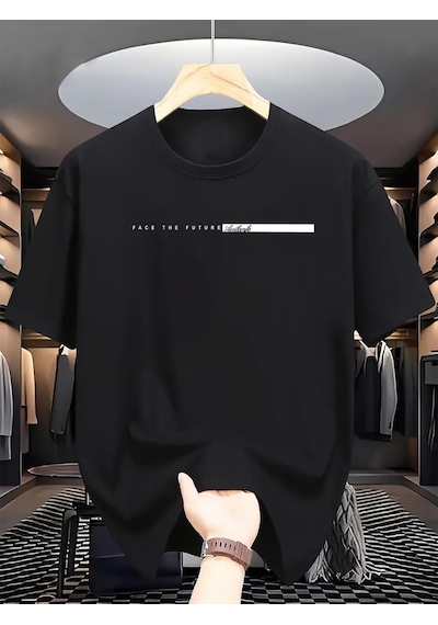 Unisex Face The Future Baskılı Oversize Tshirt Siyah