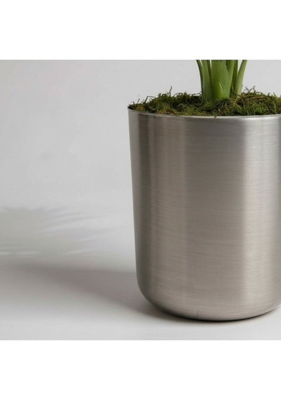 Yapay 90 Cm 20 Yaprak Mini Afrika Palmiyesi Metal Gümüş Saksı Yeşil