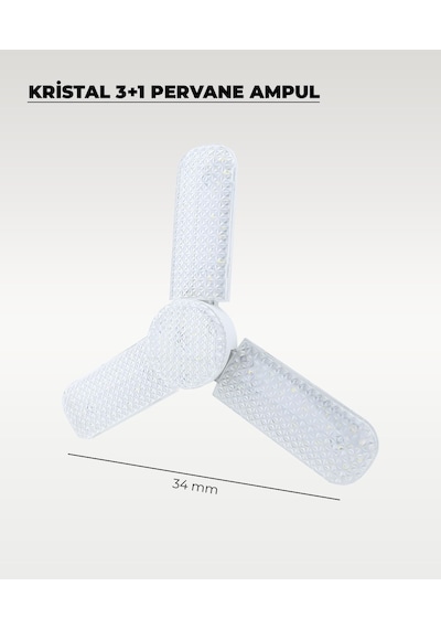 40w Kristal Pervane 3+1 Kanatlı Ampul 6500k Beyaz Işık 1 Adet