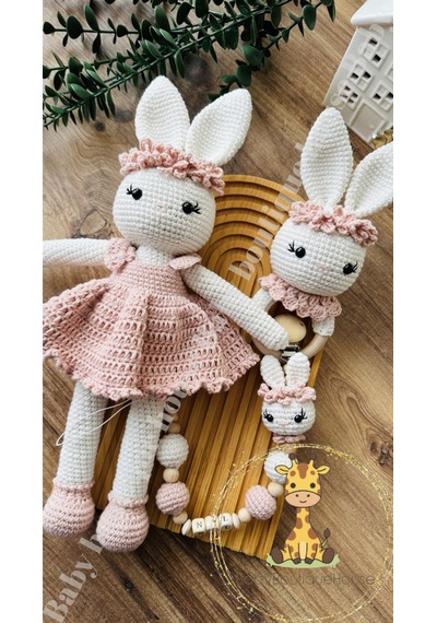 Amigurumi Çiçek Taçlı Tavşan 3'lü Set