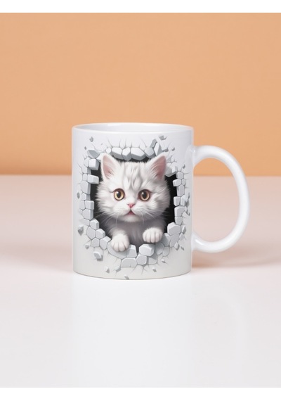 Deepcraft Eğlenceli Kedi Kupa Yılbaşı,sevgililer Günü, Hediyelik Kupa 300ml Beyaz