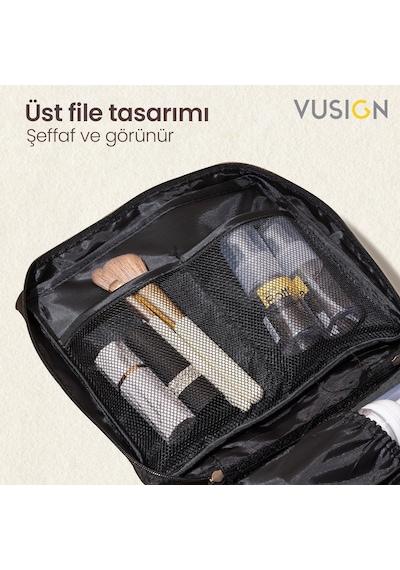 Vusign Vusıgn Kozmetik Saklama Çantası Seyahat Makyaj Üstten Açılır Organizer Çanta 21x8x18 Cm Mavi