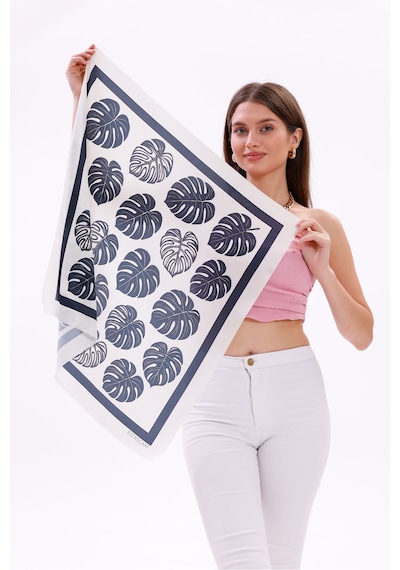 Tarzını Seç Monstera Yaprakları Model Fular Bandana Şal Estascarf 70x70 Cm