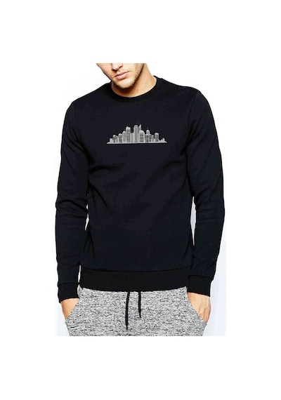 Silhouette New York City Baskılı Siyah Erkek Örme Sweatshirt