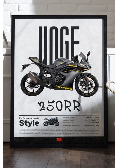 Voge 250 Rr Siyah Ahşap Çerçeveli Poster, Dekoratif Motosiklet Duvar Tablosu