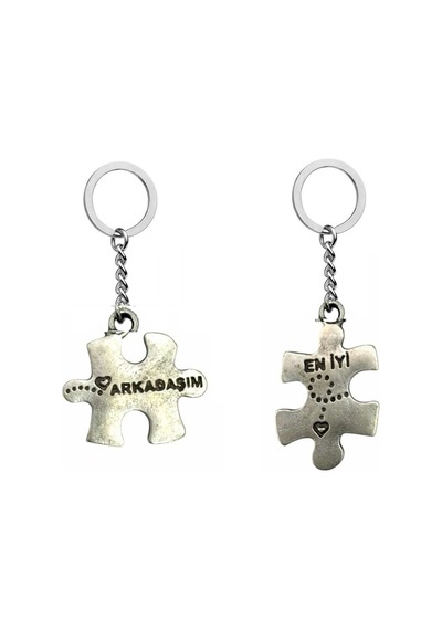 En İyi Arkadaşım Yazılı Puzzle Metal Kaplama Çift İkili Anahtarlı Çok Renkli