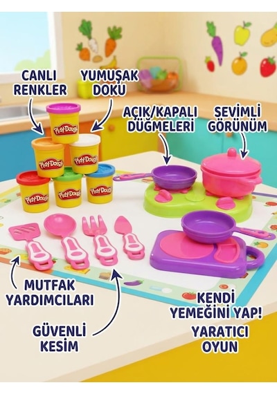 6 Renk Oyun Hamurlu Eğitici Ve Eğlenceli El Beceri Gelişimi Destekleyen 15 Parça Oyuncak Mutfak Seti