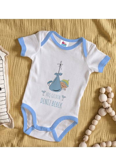 Bk Gift Bk Kids Hoş Geldin Bebek Tasarımlı Mavi Bebek Body Zıbın-9 Çok Renkli
