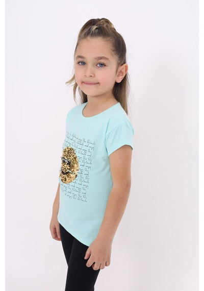 Toontoy Kids Toontoy Kız Çocuk Gülen Yüz Pullu Nakış Tişört Mint Yeşili
