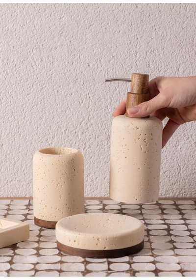 The Mia Travertine Banyo Seti Bej 3 Parça Çok renkli