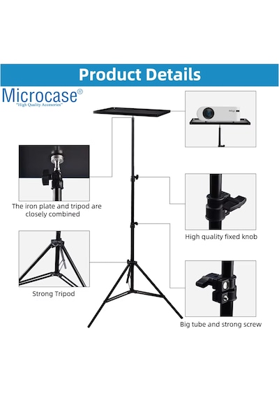 Microcase Sunum Projeksiyon Cihazı Notebook Vb İçin Çok Amaçlı Ayaklı Sehpa Stand Plastik + 2.1 Mt Tripod - Al5099