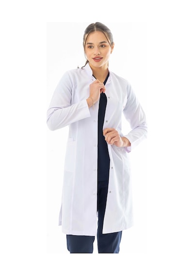 Hakim Yaka Uzun Boy Kadın Doktor Önlüğü Alpaka Kumaş Beyaz Bko003 Beyaz