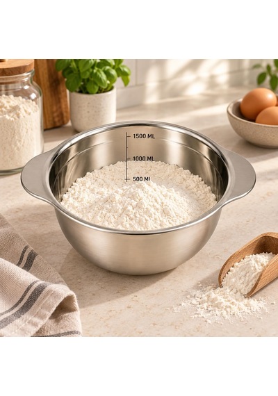 Paslanmaz Çelik 1500 Ml Ölçülü Kap 23 Cm, İç Ölçek Çizgili 1,5 Litre Karıştırma Ve Hazırlık Kabı, Çift Yan Tutamaçlı Mutfak Ölçü Kabı Çok Renkli
