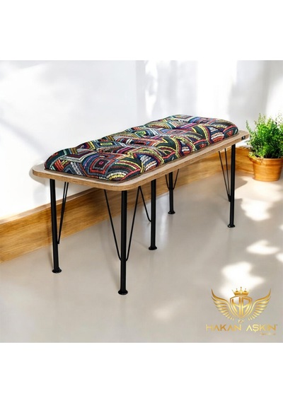 By Hakan Aşkın Metal Ayaklı Atlantik Lüx Bench Babyface Puf & Bench Tekli Rug Pattern Color 2025 Rrg Bbf