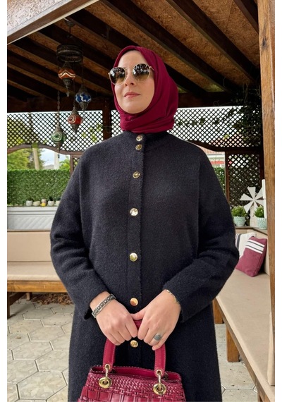 Rabia Şamlı Yakut Angora Triko Kap Siyah Normal