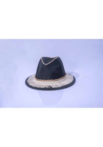 Handmade Şapka Hasır Dekor Siyah