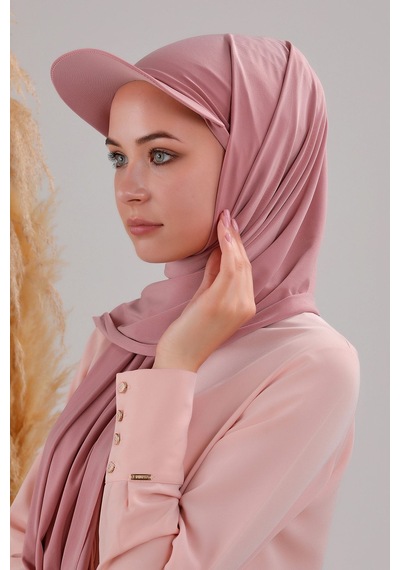 Melodi Scarf Kadın Tesettür Şapkalı Pratik Boneli Hazır Şal Pudra Pudra