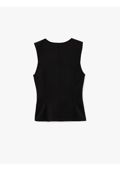 Koton Slim Fit Kolsuz Bisiklet Yaka Düğme Detaylı Yelek Siyah 6wal90042ık Siyah