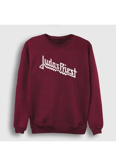 Presmono Unisex Logo Judas Priest Sweatshirt Bordo