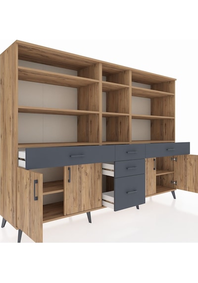 Hyperion Dolap 11 Raflı 5 Çekmeceli 4 Kapaklı 220x44x163 Çam-çam/ Çam-çam/antrasit Hyperion Dolap 11 Raflı 5 Çekmeceli 4 Kapaklı 220x44x163 Çam-çam/ Çam-çam/antrasit