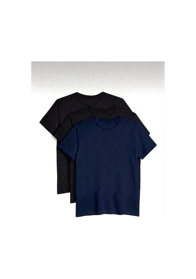 Bürke 3'lü Erkek/Unisex 2 Siyah- 1 Lacivert Renk %100 Pamuk Bisiklet Yaka Basic Tişört